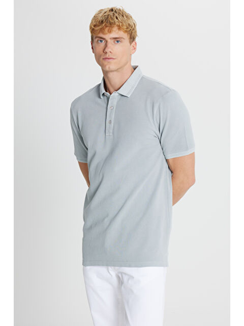 Altınyıldız Classics Erkek Gri %100 Pamuk Slim Fit Dar Kesim Polo Yaka Tişört