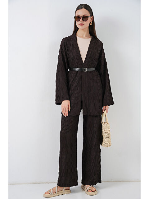 Bigdart Kadın Kimono Pantolon İkili Takım 30078 - Kahverengi - S000510418-19413