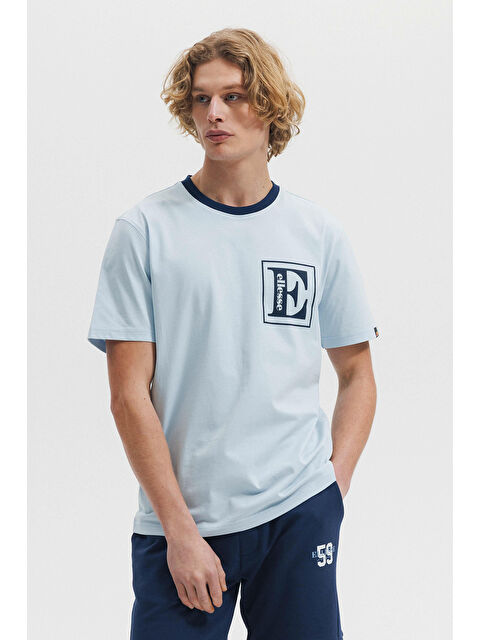Ellesse Baskılı Pamuklu Regular Fit Şerit Detaylı Bisiklet Yaka T Shirt EM458-BL