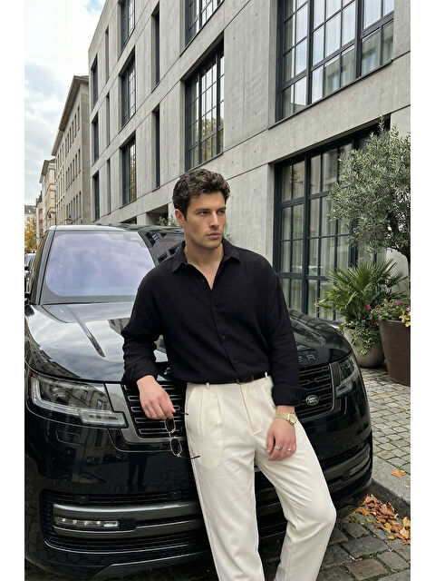 Livio Ferri Yurin Erkek Premium Müslin %100 Pamuk Oversize Uzun Kollu Gömlek - S000532006-19351