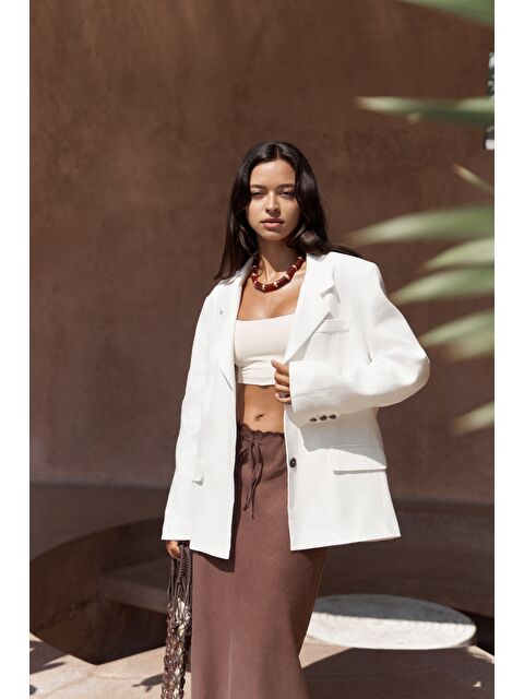 Bohemai Brenna Beyaz Keten Blazer - S000279668-20063