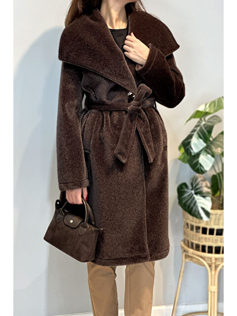 Remsa Geniş Yakalı Düğmeli Kaban 36234 Kahverengi - S000463856-19413