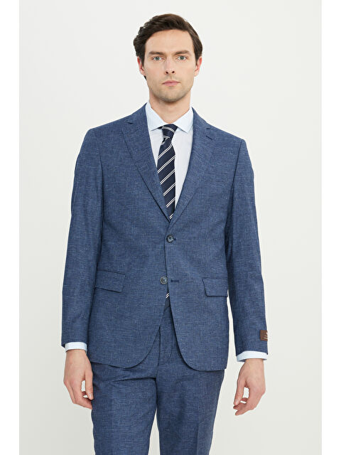 Altınyıldız Classics Erkek İndigo Yünlü Slim Fit Mono Yaka Kapak Cepli Takım Elbise