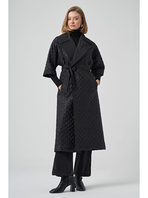 Nuss Kemer ve Örme Kol Detay Kap Ceket 6014 Siyah - S000467638-19351