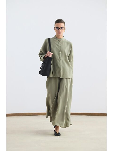 Kadriye Baştürk Hakim Yaka Gömlek Etek Takım Adaçayı - S000510760-18194