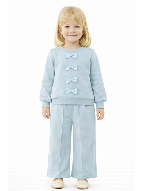 Zepkids Bisiklet Yaka Fiyonk Detaylı Mint Renk Kız Çocuk Eşofman Takım - S000502486-1180