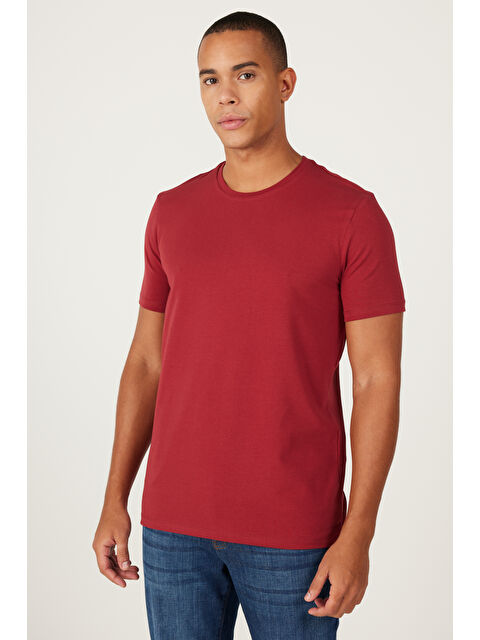 Altınyıldız Classics Erkek Bordo 360 Derece Her Yöne Esneyen Slim Fit Bisiklet Yaka Tişört