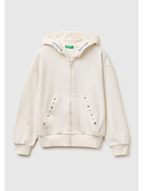 United Colors Of Benetton Kız Çocuk Taş İşlemeli Kanguru Cepli Fermuarlı Kapüşonlu Sweatshirt - S000517291-23173