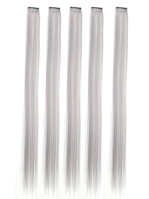 New Obsessions Uzun Düz Sentetik Saç Uzatma Çıt çıt Postiş - 5'li Paket Gri - S000333179-20600