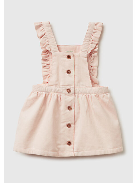 United Colors Of Benetton Bebek Toz Pembe Önü Düğme Detaylı Fırfırlı Askılı Kadife Elbise - S000488003-20020