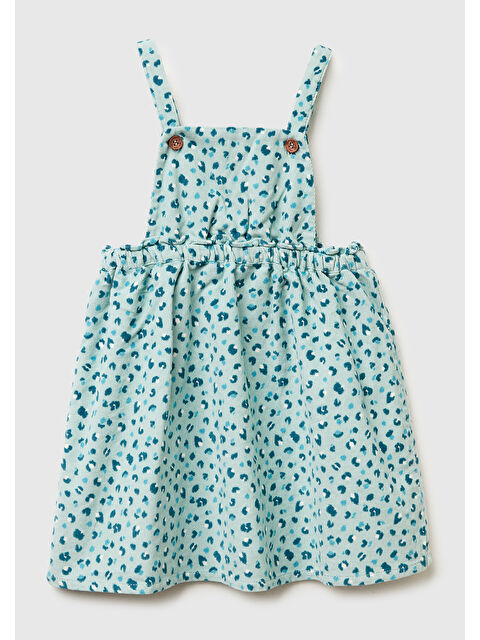 United Colors Of Benetton Kız Çocuk Mint Yeşili Tamamı Desenli Ayarlanabilir Askılı Kadife Tulum Elbise - S000488002-1180