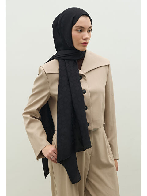 Fresh Scarfs OSLO PAMUK FLOŞ JAKARLI ŞAL SİYAH - S000517290-19351