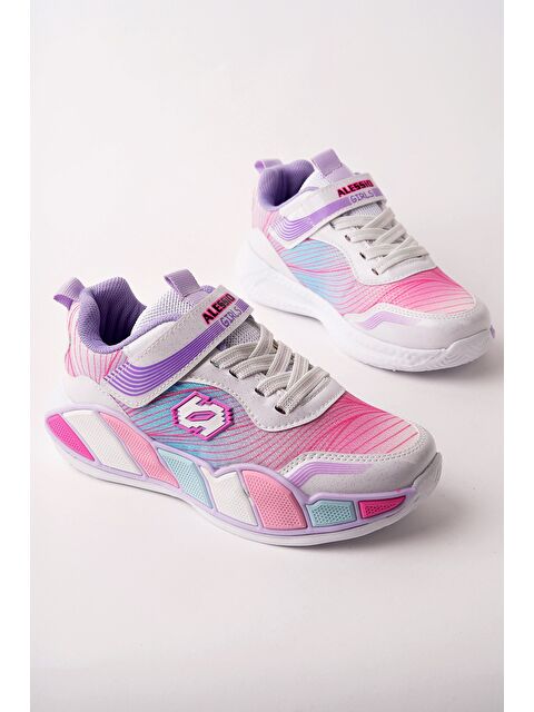 Muggo RAİNBOW Kalın Taban Cırtlı ve Bağcıklı Çocuk Sneaker Spor Ayakkabı