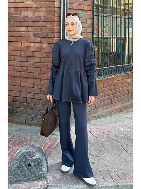 Lamelif Volan Detaylı İkili Scuba Takım Lacivert - S000515342-21164