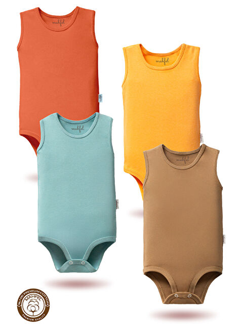 Mahfel %100 Pamuklu Atlet 4'lü Baskısız Çıtçıtlı Bebek Body Zıbın FSW - S000511474-1358