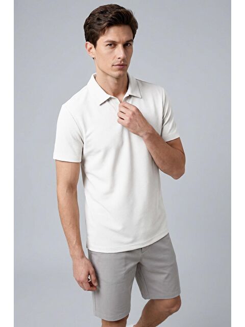 Tommylife Ekru Rahat Form Yumuşak Dokulu Polo Yaka Erkek T-Shirt - 88496