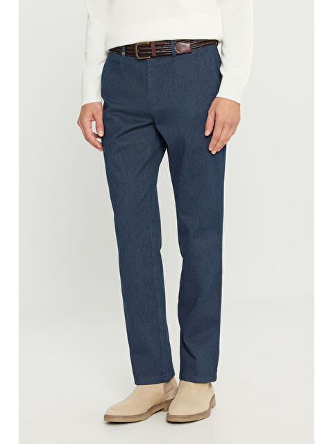 Altınyıldız Classics Erkek Lacivert Pamuklu Regular Fit Normal Kesim Diagonal Desenli Yan Cepli Esnek Casual Pantolon