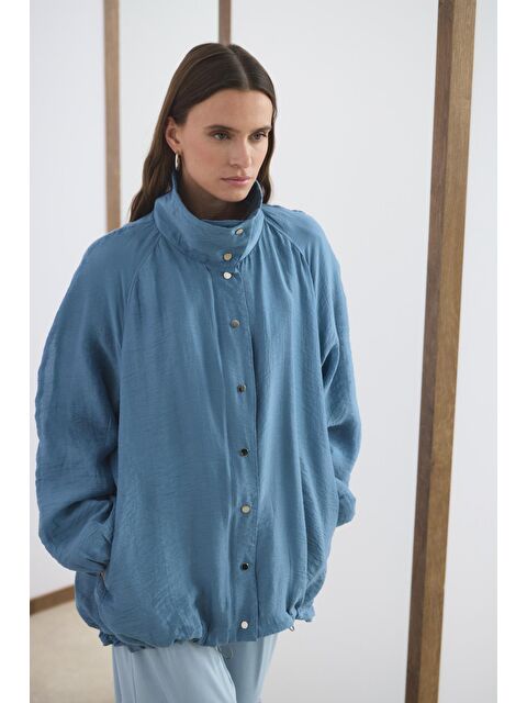 Kadriye Baştürk Dik Yaka Büzgülü Bomber Ceket Mavi - S000510761-17234