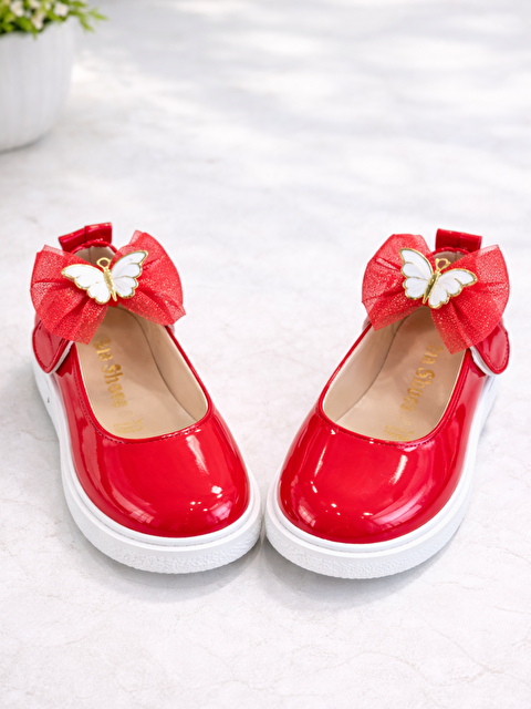 Casabony Kelebek Kırmızı Rahat Eva Taban Rugan Kız Babet