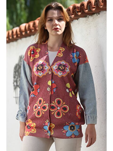 Chiccy Bordo V Yaka Manşetli Kollu Düğmeli Jean Kol Detaylı Casual Dokuma Ceket 78 62 - S000469109-19951