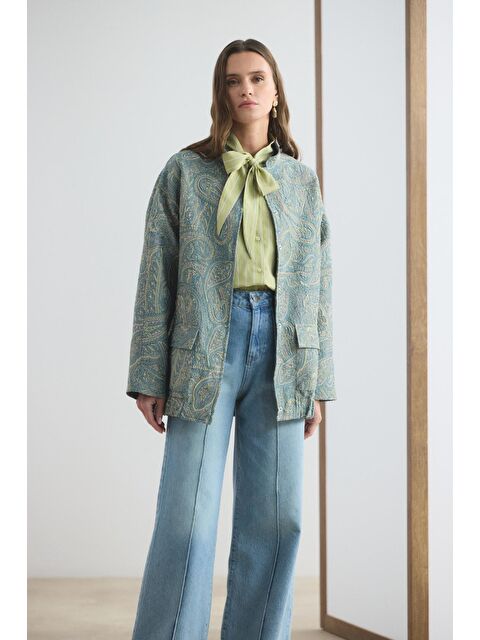 Kadriye Baştürk Desenli Jakar Bomber Ceket Uçuk Mavi - S000510763-17174