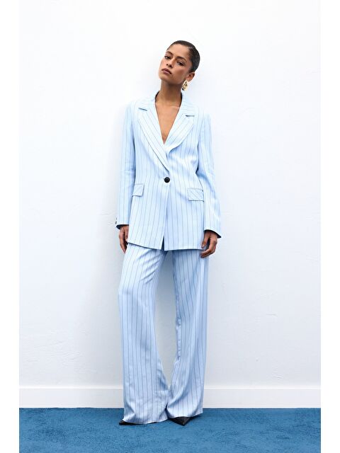 SATEEN Rina Çizgili Pantolon - Bebe Mavi - S000503935-3642