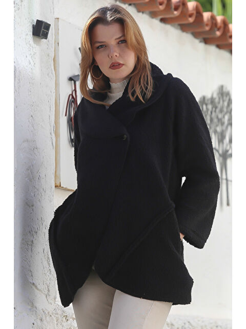 Chiccy Siyah Şal Yaka Uzun Kol Cepli Casual Pelüş Dokuma Ceket 80 65 - S000469110-19351