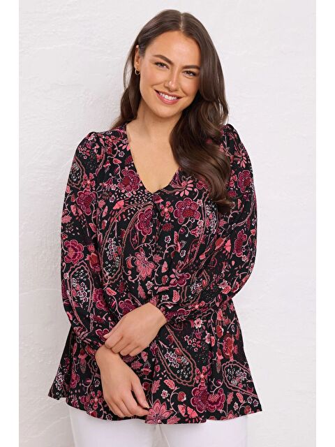 Stil Diva Büyük Beden V Yaka Uzun Kollu İnce Kumaşlı Bluz 615739 - S000458472-20024