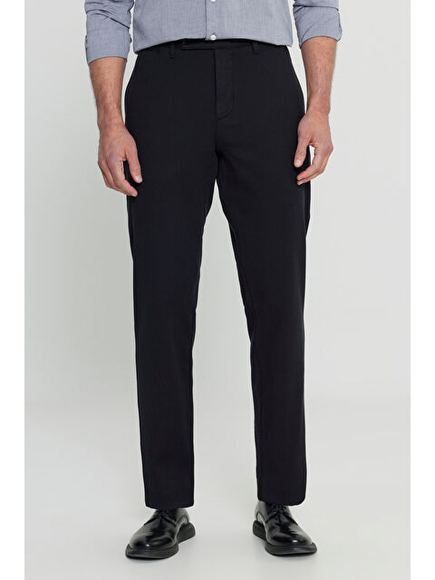 Altınyıldız Classics Erkek Siyah Pamuklu Comfort Fit Yan Cepli Armürlü Casual Esnek Pantolon