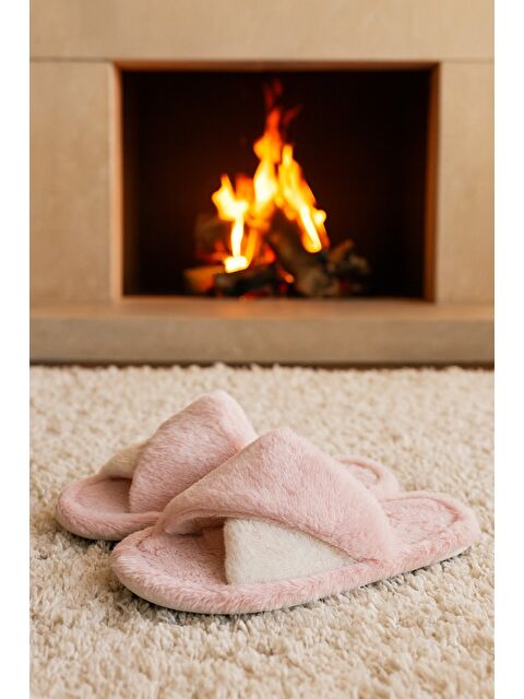 MODAFRATO BELLA Çapraz Kadın Ev Terliği Kışlık Terlik Sessiz Taban - S000494046-7152