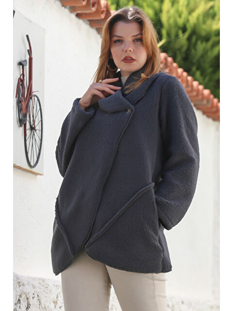 Chiccy Antrasit Şal Yaka Uzun Kol Cepli Casual Pelüş Dokuma Ceket 80 65 - S000469110-29666