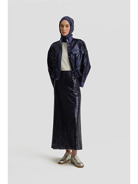 ARMİNE Kumaş Mixli Payetli Ceket 25Y5916 Puslu Mor - S000508538-17234