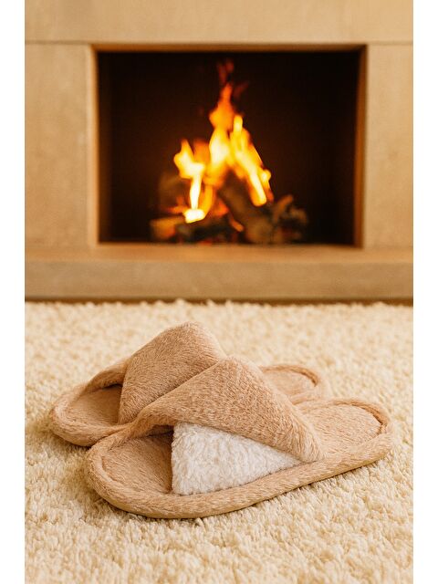 MODAFRATO BELLA Çapraz Kadın Ev Terliği Kışlık Terlik Sessiz Taban - S000494046-19928