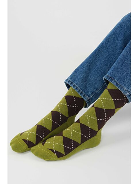 HE-QA Baklava Desen Diz Altı Çorap Yosun-Acı Kahve - S000495966-1848