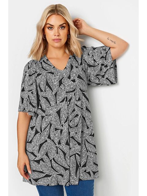 Stil Diva Büyük Beden V Yaka Desenli Asimetrik Kesim Elastanlı Bluz 321765 - S000458478-19351