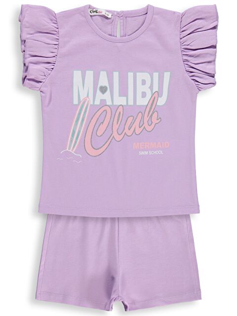 Civil Girls Malibu Baskılı Şortlu 2-5 Yaş Takım - Lila