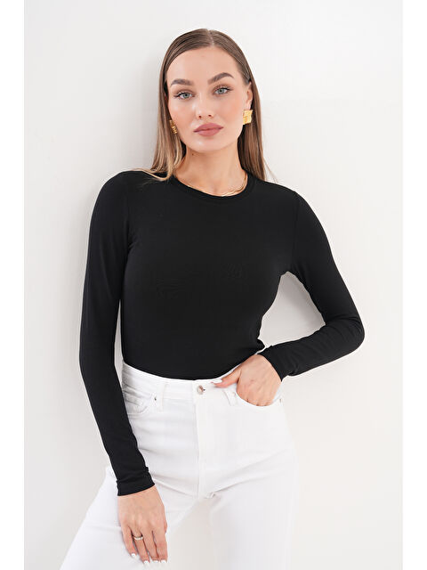 Genius Store Uzun Kollu Kısa Kadın Bluz Long Fitted UZUNKOL-BLUZ - S000394740-19351