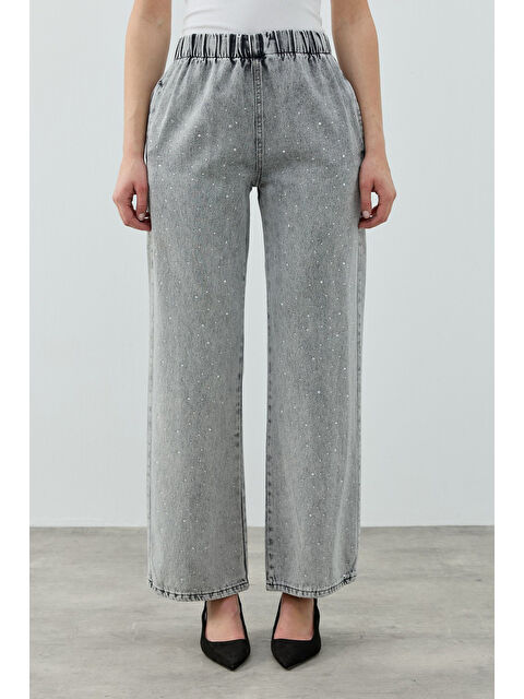 Remsa Taşlı Palazzo Denim Pantolon 1693 Koyu Gri - S000523589-29351