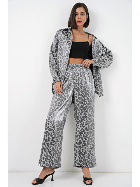 Bigdart 6699 Leopar Desenli Alt Üst Takım - Gri