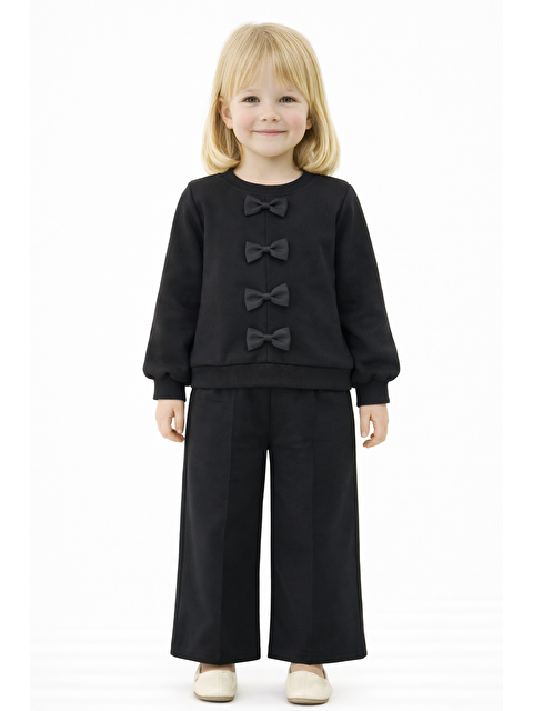 Zepkids Bisiklet Yaka Fiyonk Detaylı Siyah Renk Kız Çocuk Eşofman Takım - S000502486-19351