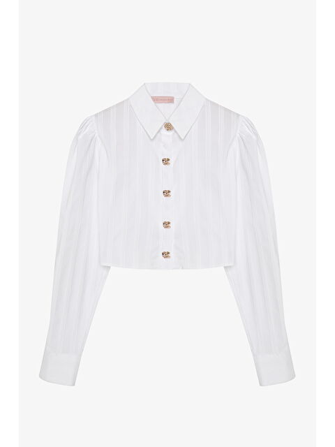 QUZU Gold Düğmeli Crop Gömlek Beyaz - S000441814-20063