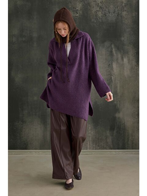 HE-QA Uzun Polo Yaka Kazak Menekşe - S000495967-1612