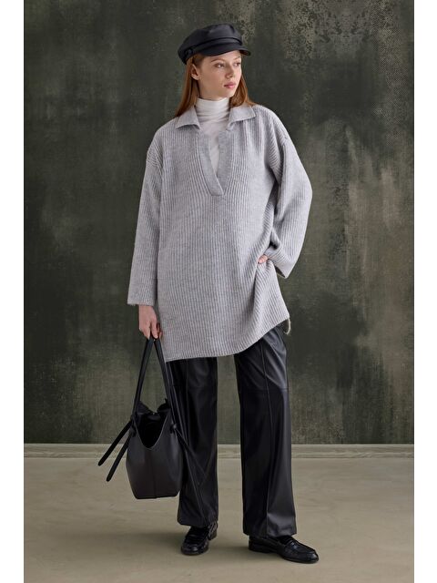 HE-QA Uzun Polo Yaka Kazak Açık Gri - S000495967-17308