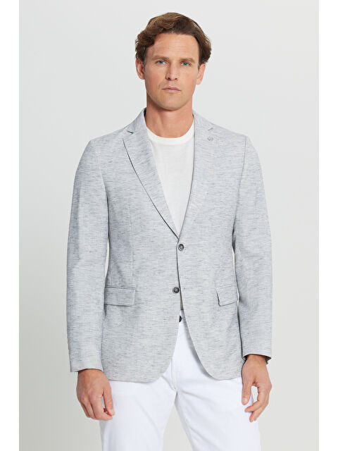 Altınyıldız Classics Erkek Gri Slim Fit Dar Kesim Mono Yaka Kapak Cepli Blazer Ceket