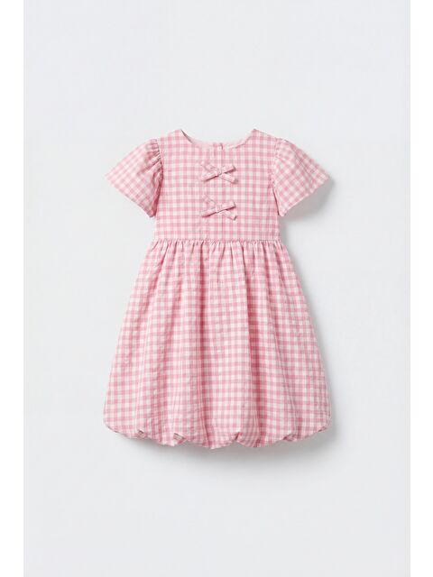 Magu Kız Çocuk Pamuklu Pembe Pötikare Elbise - Fiyonk Detaylı