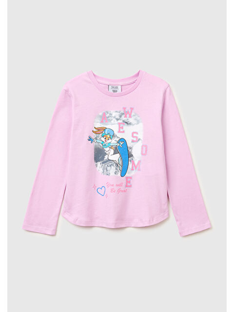 United Colors Of Benetton Kız Çocuk Looney Tunes Baskılı Uzun Kollu Yuvarlak Yaka T-Shirt - S000517292-23173