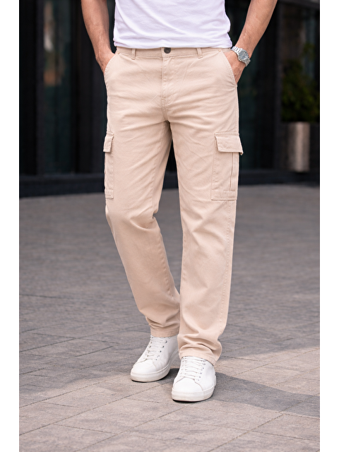 Comstar Erkek Trend Bol Paça Günlük Kargo Bej Baggy Pantolon