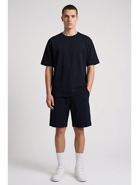 Tommylife Lacivert Oversize Fit Basic Erkek Şort Takım - 85292