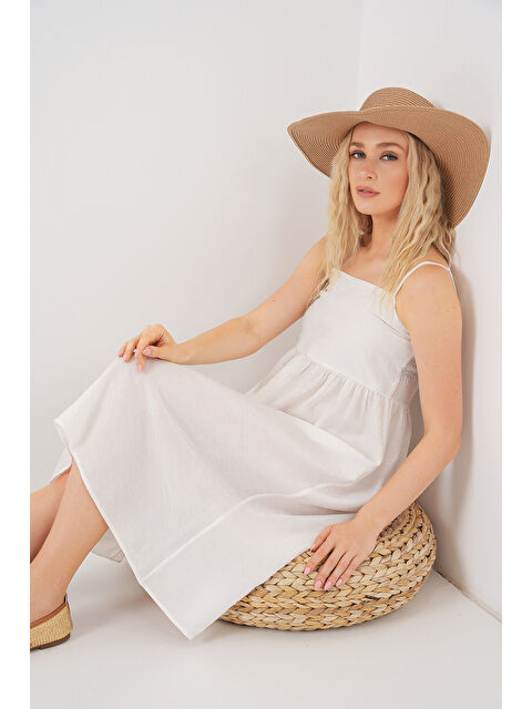 Bigdart Kadın Askılı Ayrobin Elbise 2565 - Beyaz - S000407393-20063