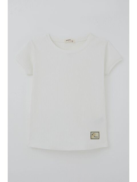 Breeze Kız Çocuk Tişört Taşlı Harf Arma Detaylı Beyaz (4-9 Yaş)